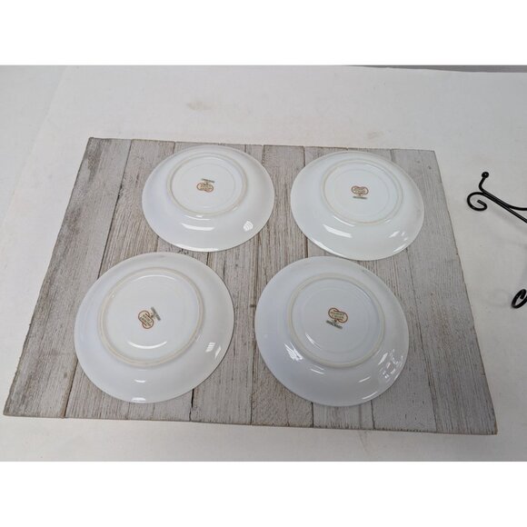 Vintage Valmont Royal Wheat Platinum Trim Set of 4 Saucers Teapcups - Picture 8 of 8